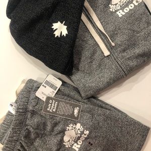 Roots salt and pepper set-zip up hoodie/sweatpants